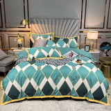 elvesmall Euro Gray Grid Flower Bedding Set Pure Cotton Geometric Stripes Floral Duvet Cover Bed Linen Calico Comforter Queen King Bed Set