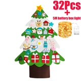 elvesmall  Felt DIY Xmas Tree Christmas Tree Gift with Fairy String Lights Detachable Ornaments Wall Hanging Xmas Decorations Accessories