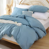 elvesmall  Pink Full Ball Pom Fringe Design Comforter Set 3pcs, Boho Aesthetic Luxurious Full Bedding Set, Vintage Ultra Soft Microfiber