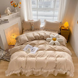 elvesmall  Princess Bed Skirt Ruffled Bed Skirt Bedding Set Quilt Cover Sheet Pillowcase Simple Bed Linens Solid Color Girl Kids Decor Home