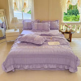 elvesmall Pink Ruffle Comforter Bed Sheet Pillowcases Queen Size Lightweight Fluffy Farmhouse White Ruffle Bedding Set Soft Microfiber
