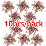elvesmall (10pcs) Artificial Christmas Tree Flower Glitter Decorations Xmas Ornaments New Year Gift