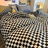 elvesmall Blue Checkerboard Print Bedding Sets Nordic Duvet Cover Simple Lattice Quilt Cover Bed Sheet For Kdis Adults Bedclothes