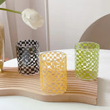 elvesmall  -  Nordic Fashion Matrix Plaid Glass Handmade Heat Resistant Glass Teacups Cups Coffee Mugs Drinkware Couple Gift