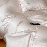 elvesmall -  French Style Flower Embroidered 100% Lyocell Bedding Set Pink High-end Natural Plant Fibres Duvet Cover Set Coolness Quilt Cover