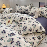 elvesmall Vintage Floral Duvet Cover Set No Filler with Flat Sheet Pillowcases Single Double Queen Size Girls Ins Korean New Bedding Kit