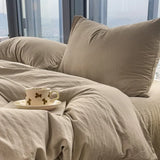 elvesmall Washed Cotton Bedding Set,Bed Sheet Set, Linen Feel, Super Soft, Comfortable, 4-Piece Duvet Cover Set, Durable and Easy Care