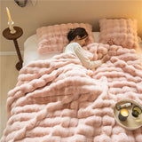 elvesmall Thicken Luxury Faux Fur Blanket Double Layer Winter Rabbit Fur Plush Plaid for Bed Cushion Cover Home Throw Blankets Bedspread