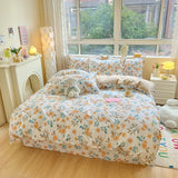 elvesmall Aesthetic Floral Duvet Cover Set Cozy Cotton Home Bedding Set Chic Botanical French Style Comforter Cover Breathable Lightweight