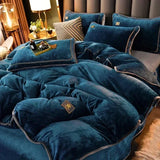 elvesmall Luxury Milk Velvet Ultra-thick Warm Bedding Set for Winter Warmth Skin-friendly Duvet Cover Set King Antistatic Quilt Cover Sets