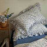 elvesmall  100% Cotton Floral Princess Bedding Set Ruffles Single Queen King Quilt Cover Bed Comforter Set Bed Linen Pillow Shams Bedclothe