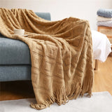 elvesmall Textile City-Diamond-Shaped Cashmere Blanket, Sofa Blanket, Thickened, Knitting Tassels, Office Nap, Jacquard DIY Towel, Winter