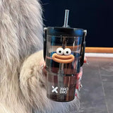 elvesmall -  600/900ml Sport Water Bottle With Straw Handle Cute Plastic Large Cup Drinking Ice Coffee Tea Juice Gym Travel Portable Cups