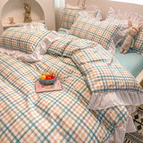elvesmall Floral Duvet Cover Set 4pcs Soft Ruffle Vintage Flower Bedding Set Light Luxury Reversible Comforter Cover with Zipper Closure