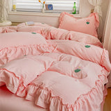 elvesmall Bed Linen Bedding Set 2024 Korean Princess Style Lace  Towel Embryos  Washing Cotton Four PIECE Set Duvet Cover With Pillowcase