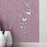 elvesmall 12PCS/Lot Creative Mirror Silver 3D Butterfly Wall Stickers Party Wedding Decor DIY Home Decoration for Living Room Wall Decal