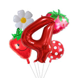 elvesmall 5Pcs Berry First Birthday Party Balloons Set 32 Inch Red Number Balloon for Sweet One Strawberry Birthday Party Decorations