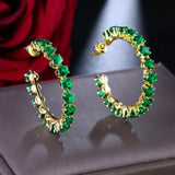 elvesmall Emerald Green Zircon Hoop Earrings For Women Big Round Earrings Bridal Wedding Party Jewelry Gift Girlfriend Wife Birthday