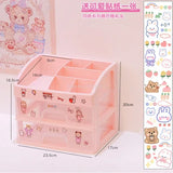 elvesmall Kawaii Large Capacity Transparent Drawer Type Desktop Organizer Desk Storage Box Pen Holder School Cute Office Stationery