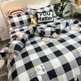 elvesmall  Floral Bedding Set with Flat Sheet Quilt Duvet Cover Pillowcase Bed Linens Boy Girl Single Double Queen Size Home Textile