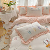 elvesmall Small Fresh Lace Embroidery Thickened Milk Flour Four Piece Set Of Farai Flour Winter Quilt Covers, Bed Sheets, Warm Bedding