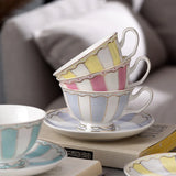 elvesmall 1set European Elegance Candy Colored Ceramic Coffee Cup with Matching Saucer Perfect for Coffee Afternoon Tea Set Drinkware Gift