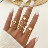 elvesmall Exaggerated Punk Rings Set Snake Heart Chain Butterfly Gold Color Metal Finger Ring for Women Fashion Jewelry Gift