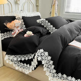 elvesmall  Black Bedding Set Queen/King Size Luxury Bedding Sets White Lace Bed Cover Full Set Princess Style Duvet Cover Sets with Sheets