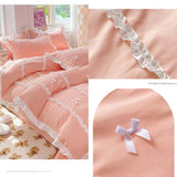 elvesmall  Kawaii Korean Bedding Sets No Filling Ins Princess Style Lace Bow Duvet Cover Fitted Sheet Girl Woman Home Bedroom Bed Linens