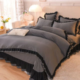 elvesmall  Pink Princess Girls Ruffle Lace Bedding Sets Luxury Quilt Cover Bed Sheet and Pillowcases Soft Bedclothes Decor Home
