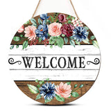 elvesmall Rustic Flower Welcome Wall Hanging Decor Round Wood Art Plaques Sign Door Sign for Spring Home Living Room Decor