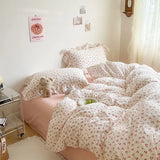 elvesmall Pastoral Style Floral Bedding Set For Girls Double Size Flat Sheet Duvet Cover and Pillowcase Soft Bed Linen Home Textiles