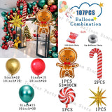 elvesmall Decorations Christmas Balloons Garland Arch Red Metallic Gold With Gingerbread Man Stars Foil Balloon For Christmas Party Decor