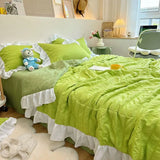 elvesmall Korean Style Princess Summer Quilt Cool Chiffon Seersucker Air-conditioned Quilt Bed sheet Summer Blanket Comforter Duvet