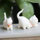 elvesmall Cute White Porcelain Lucky Cat Decorations Handcrafted Creative Tea Pets Desktop Ornaments Children's Birthday Gifts