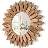 elvesmall 12inch Rustic Wooden Farmhouse Decorative Mirror Wall Mounted Vanity Mirror