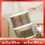 elvesmall 1/2pcs Foldable Storage Box Large Capacity Storage Bin Stackable Organizers Trunk Double Door Workstation Finishing Artifact