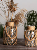elvesmall  Hand-Woven Twine Glass Clear Vase Ornaments, Flower Ware, Creative Hydroponic Vintage Vase, Home Decor, Ins for Rooms