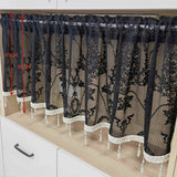 elvesmall Black Lace Short Curtain for Cabinet Kitchen Sheer Voile Drape With Tassel Beads Partition Dustproof Study Blinds