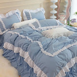 elvesmall  INS Korean Princess Bedding Kawaii Ruffle Lace Bed Skirt Duvet Cover Solid Color Queen Size For Girls Woman Home Textiles