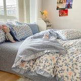 elvesmall Kawaii Princess Pure Cotton Bedding Set Full Size Lovely Ruffles Single Doubel Duvet Cover Set Girls Woman Cozy Bedding Sets