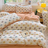 elvesmall Bedding Set with Pillowcase bed sheet Single Full Size Bed Linen Washed Cotton Duvet Cover Set Queen/King Double Size