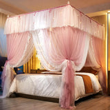 elvesmall  Lace Palace bed Mosquito Net Double Layer Bed Canopy four door Bed Valance garden home wedding decoration Bed cover bed Curtains