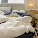 elvesmall Iins Seersucker Washed Cotton Four-Piece Bedding Set Cotton Solid Color Quilt Cover Set Bedding Three-Piece Set Bed Sheet