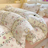 elvesmall Ins Bedding Set Refreshing New Blue Wind CHIME  Four PIECE Set On Bed Washing Cotton Bed Sheet Bed Sheet Dormitory 3pcs