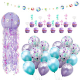 elvesmall Mermaid Balloon Banner Cake Topper Happy Ocean Girl Birthday Party Mermaid Tail Jellyfish Tassels Decor Under The Sea Wedding