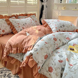 elvesmall  New Fresh Floral Pattern Cotton Girl Heart Duvet Cover Suit Soft Luxury Bedding Set Fashion Dormitory Quilt Cover Pillowcase Kit