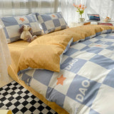 elvesmall Japanese-Style Simple Pure Cotton Small Fresh AB Bedding Quilt Cover Pillowcase Bed Sheet Double Bed Home Textile Four-Piece Set
