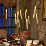elvesmall 12pcs Flying Flameless LED Taper Candles with Wand Hanging Floating Candles Warm White Light for Halloween Christmas Party Decor