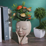 elvesmall Creative Face Flower Pot Head Planter Pot Succulent Planter Resin Art Statue Sculpture Potted Decorative Ornaments Vase